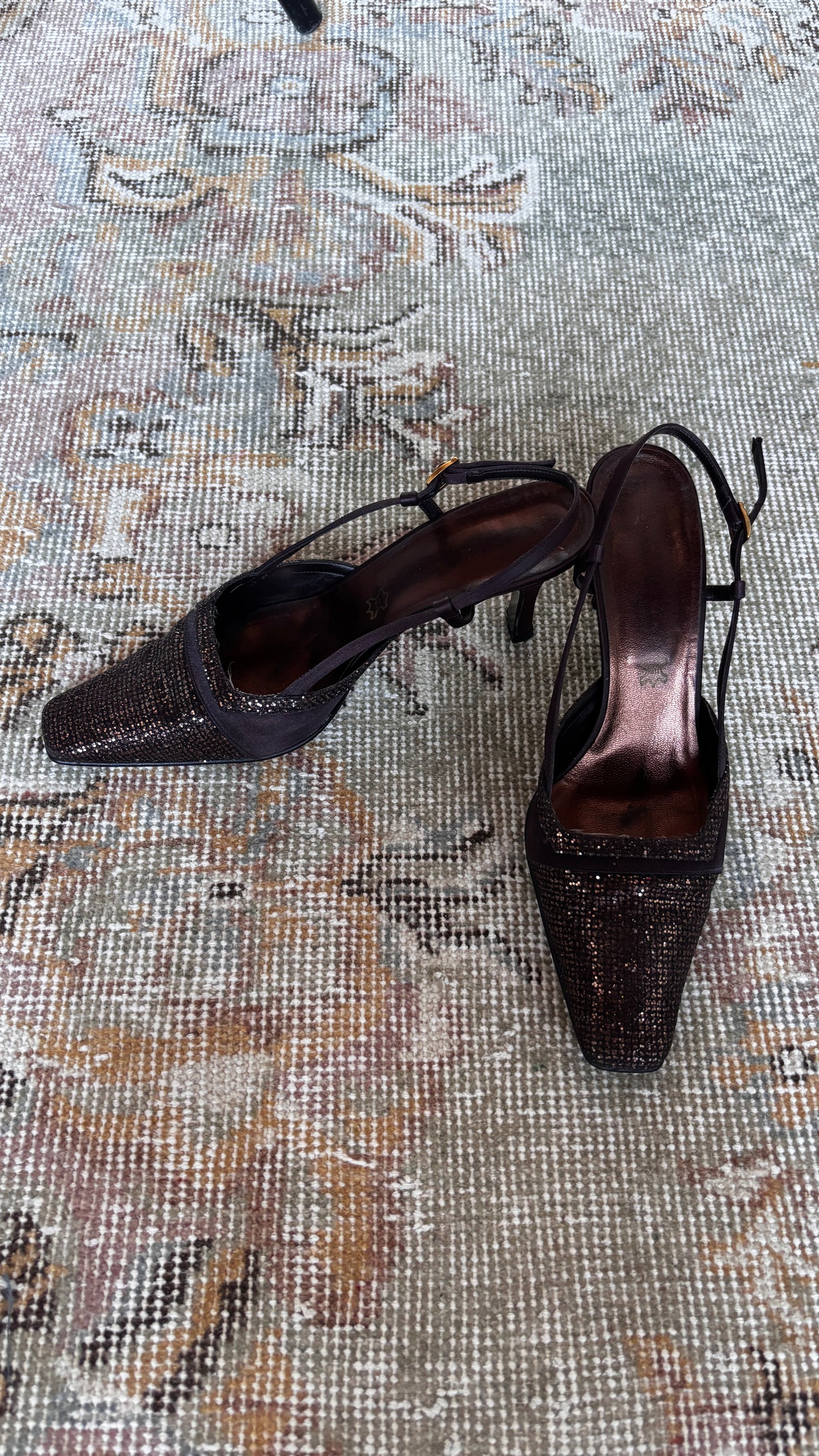 Brown glitter kitten heels