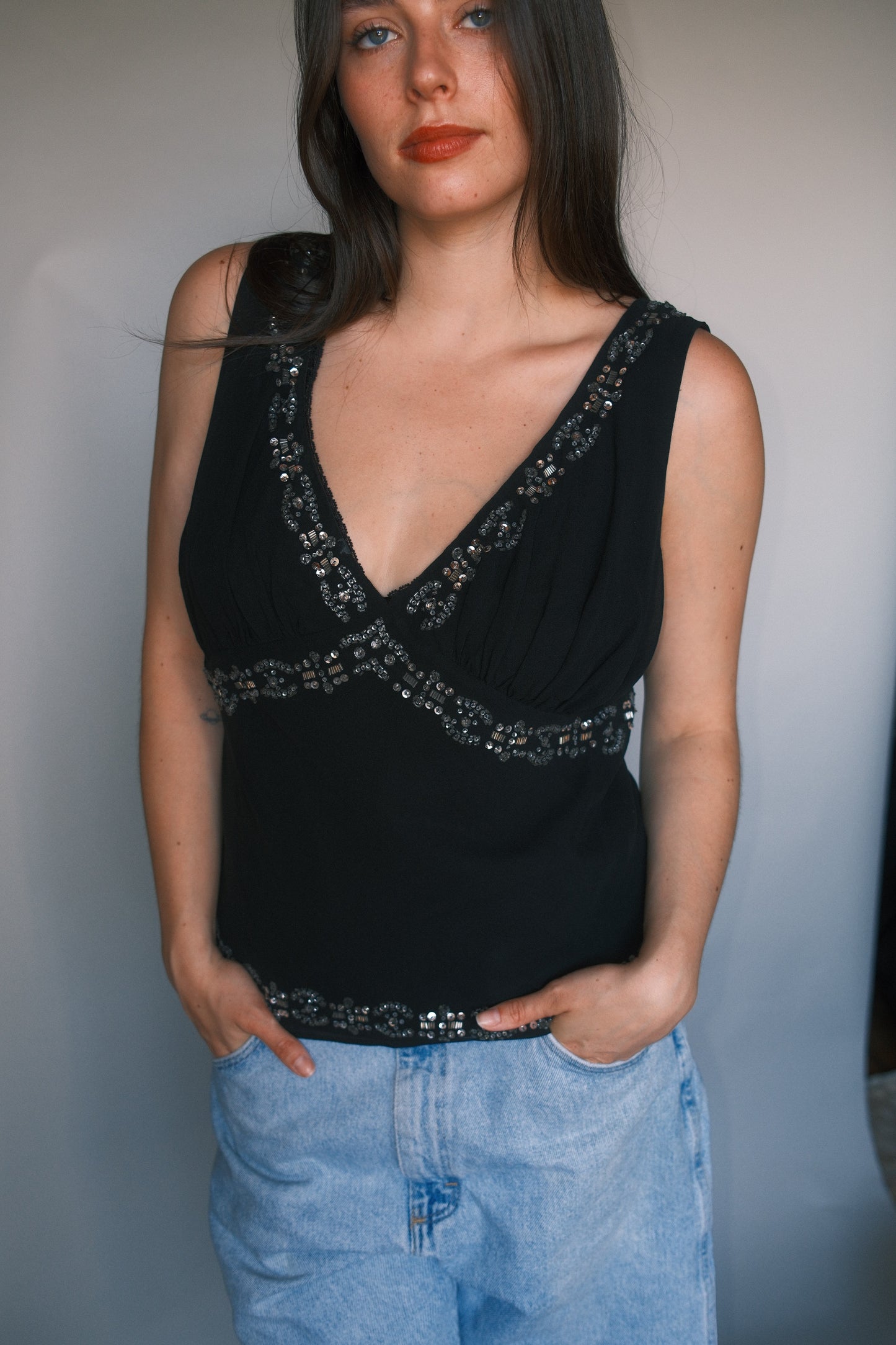 Black silk top