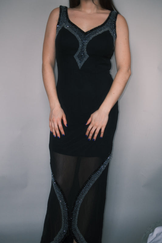 Black beaded maxi dress