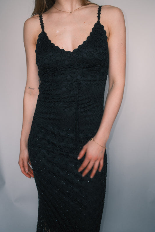 Crochet black midi dress