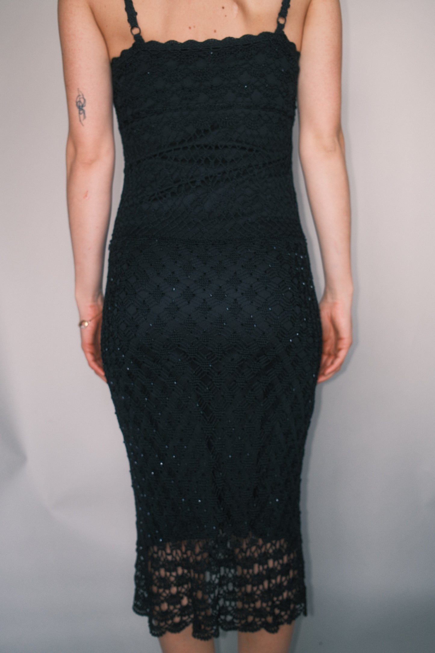 Crochet black midi dress