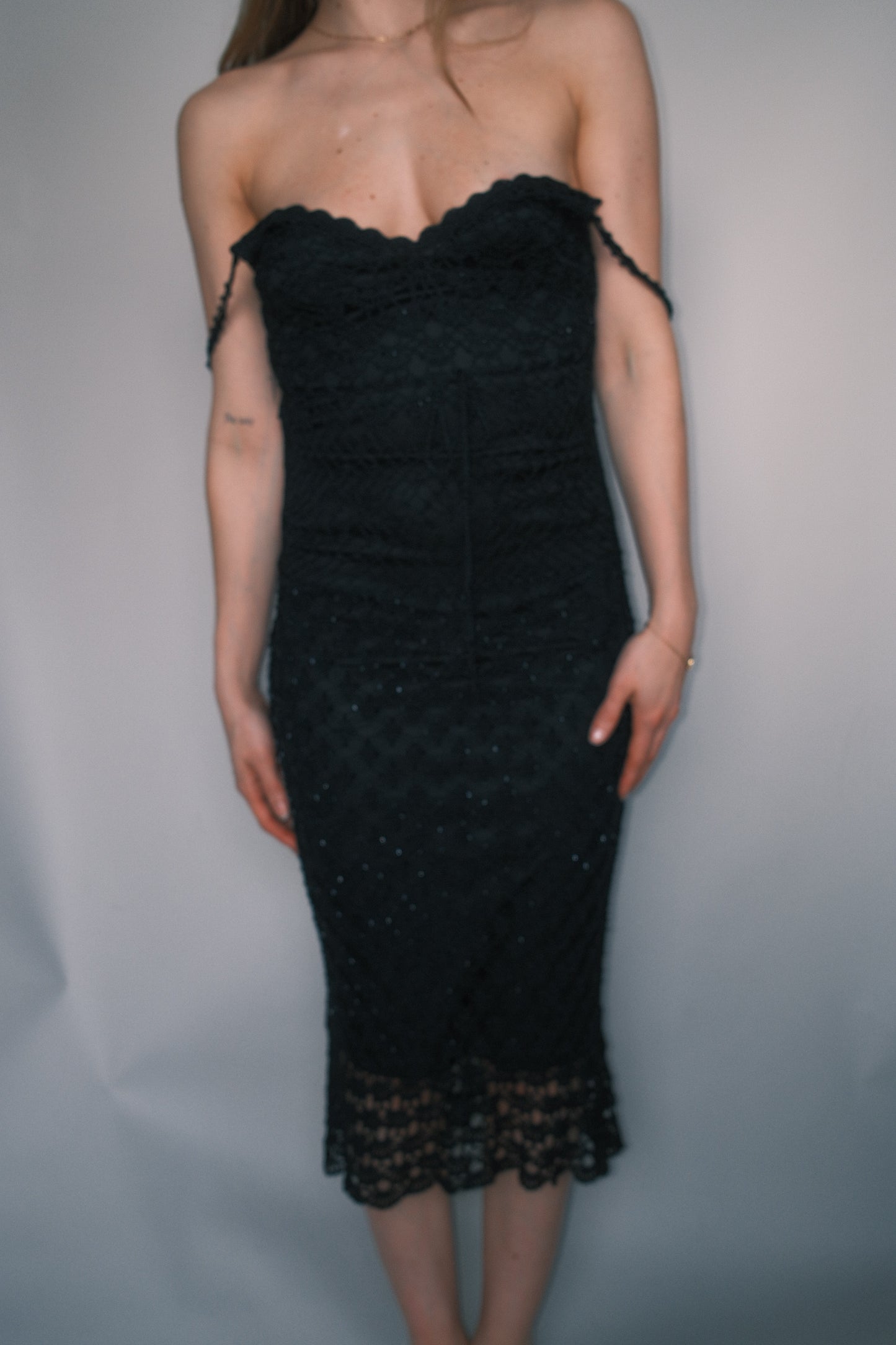 Crochet black midi dress