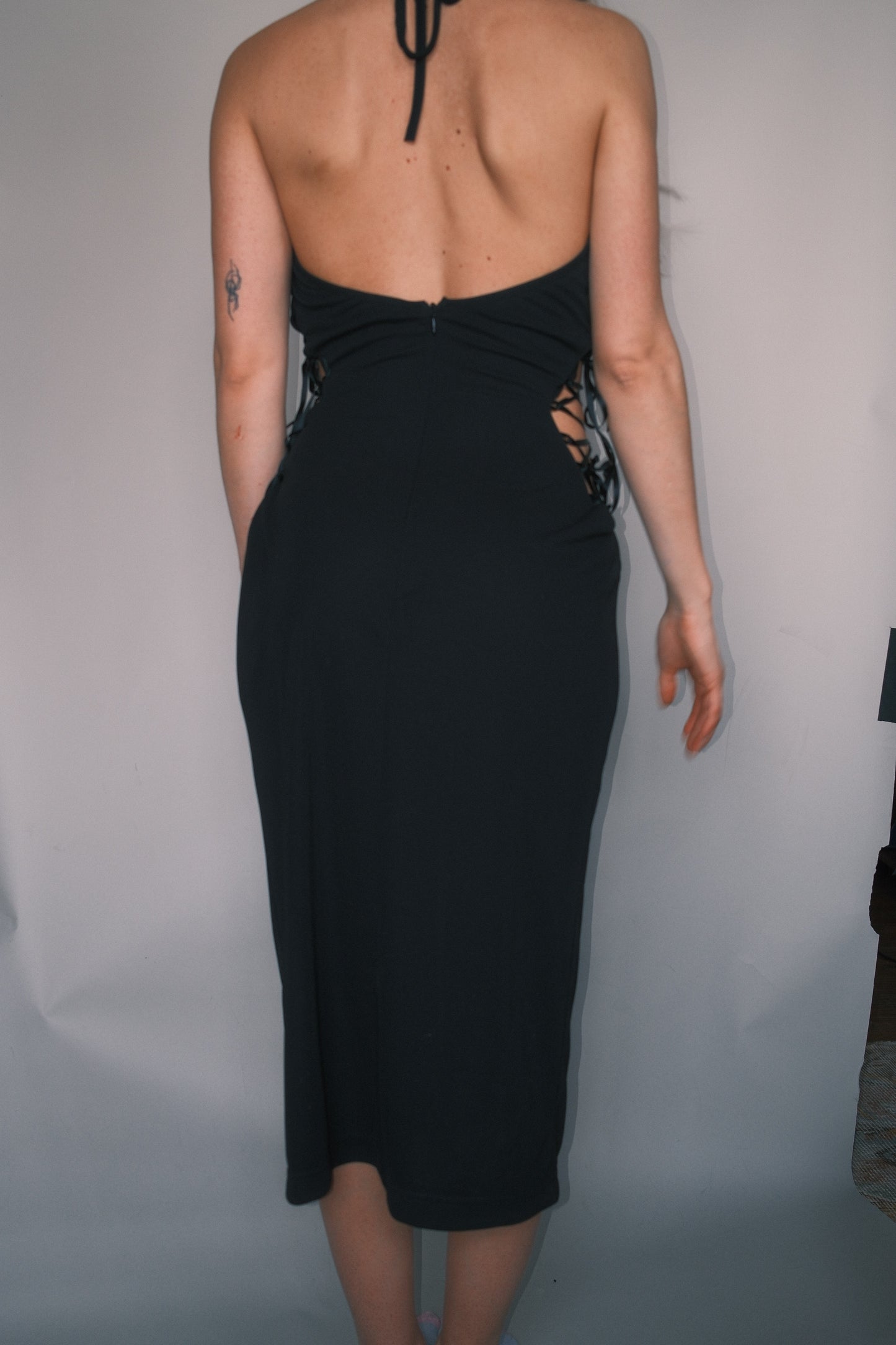 Black halter midi dress