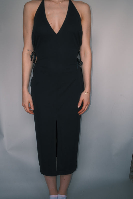 Black halter midi dress