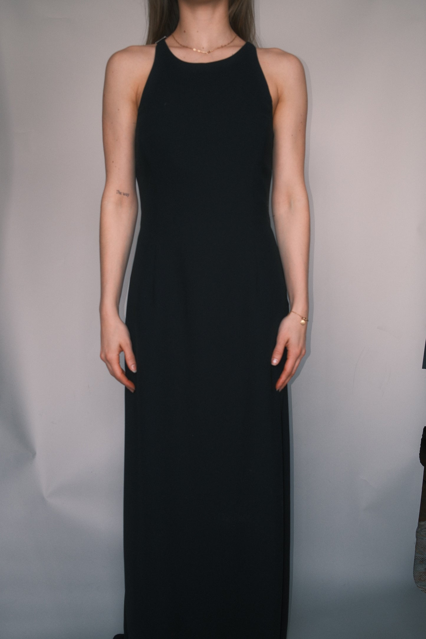 Black maxi dress buckle detail