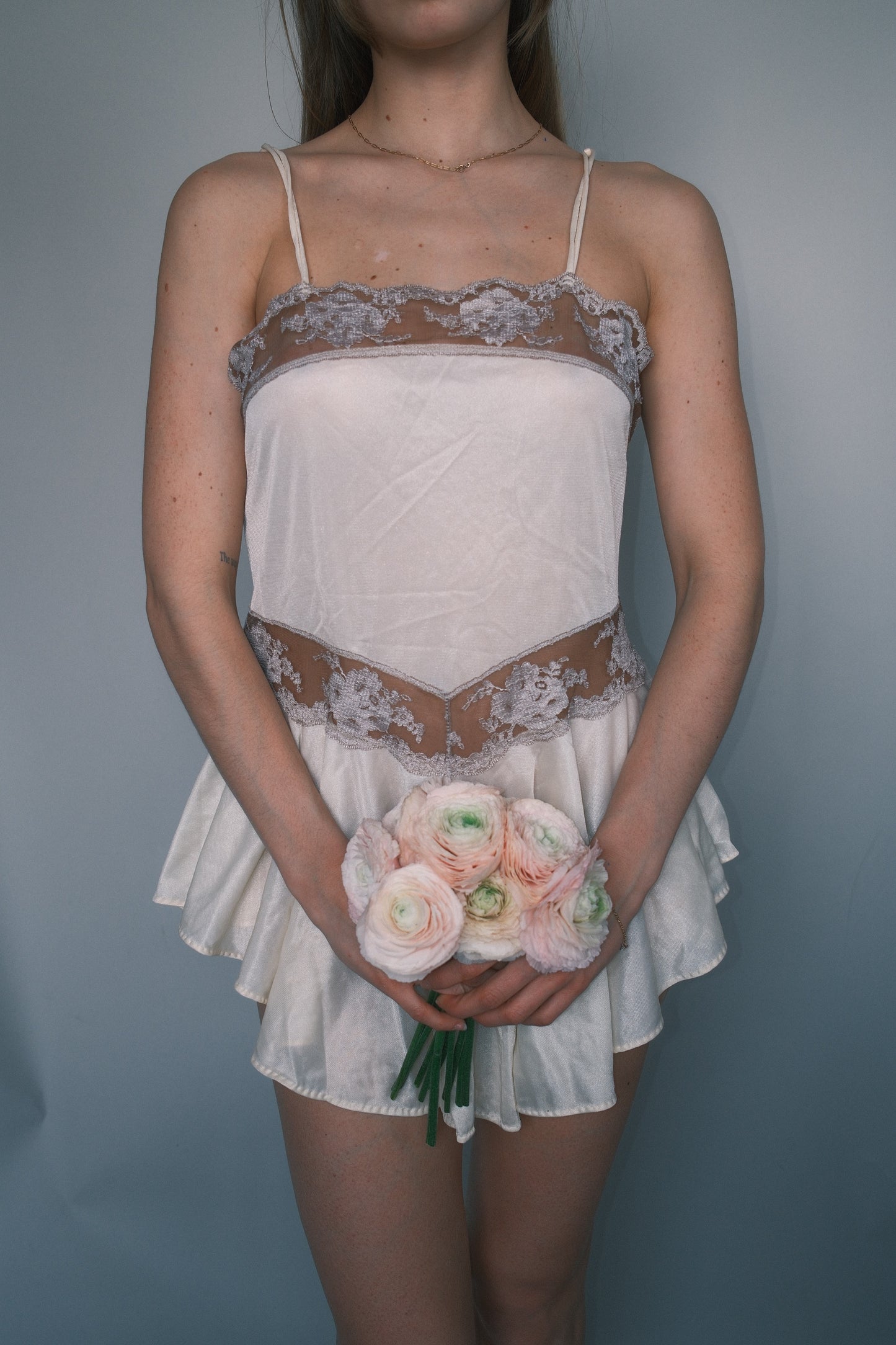 Cream and metallic lace slip