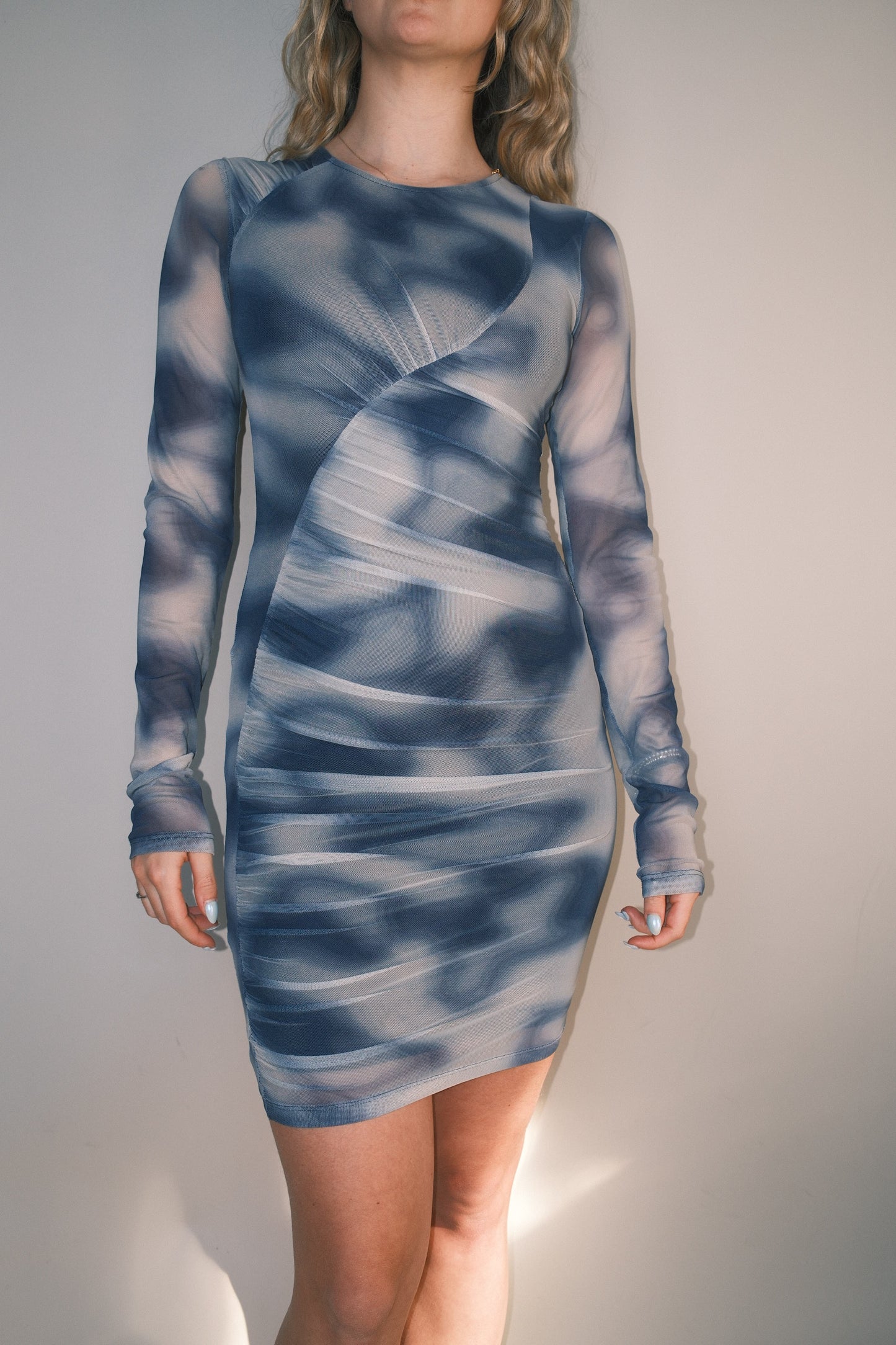 Blue tie dye mini dress