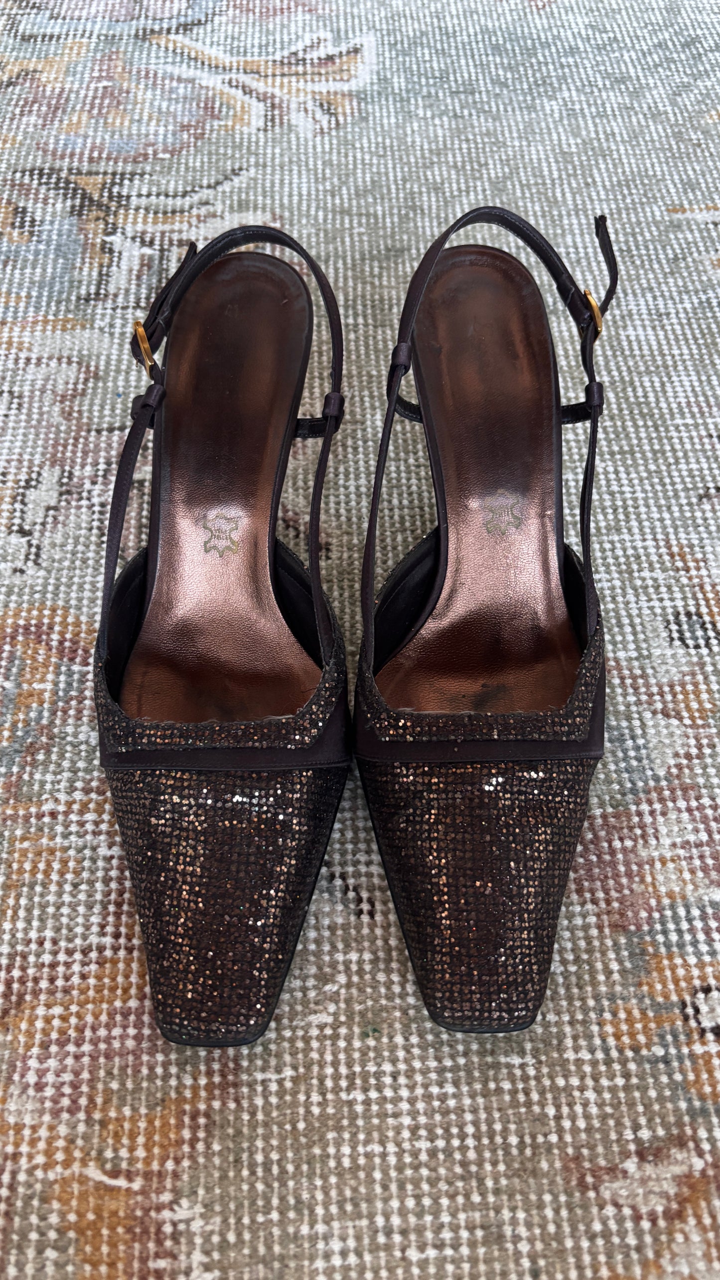 Brown glitter kitten heels