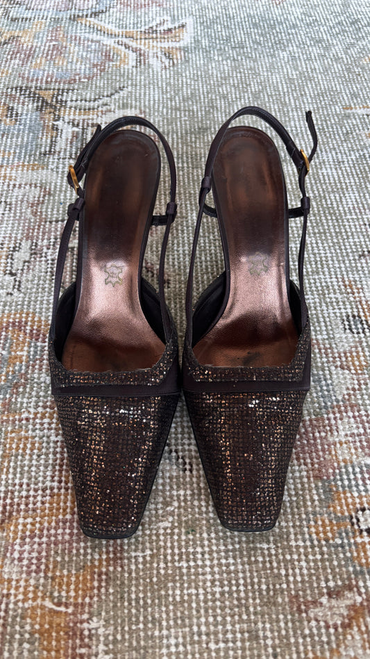 Brown glitter kitten heels